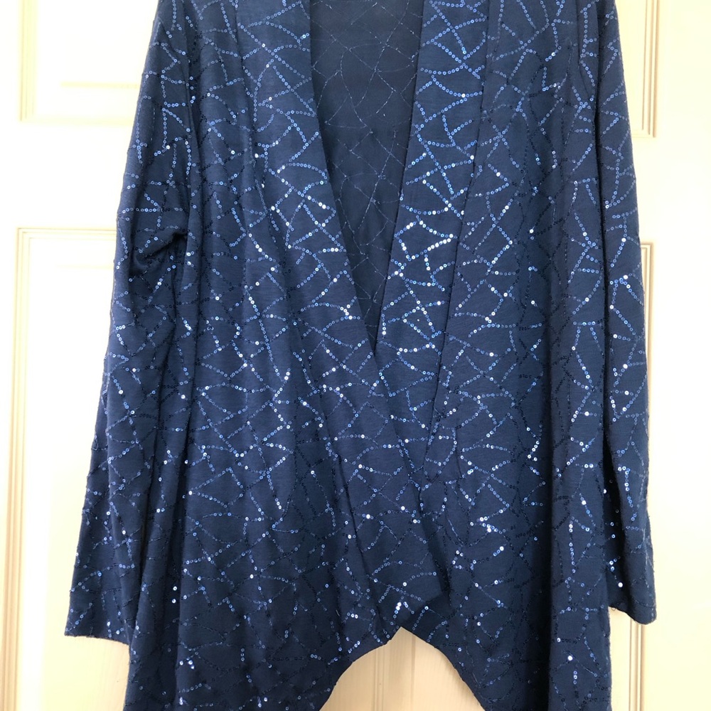 Navy Sequin Draped Women's Sweater Cardigan